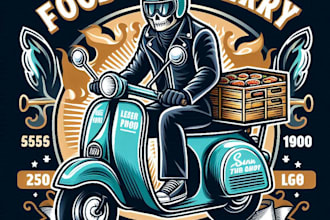design high quality food delivery scooter mascot logo with t shirt design