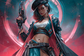 design cyberpunk and fantasy character splash art