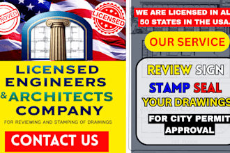 review, apply licensed pe stamp and architectural stamp for city permit approval