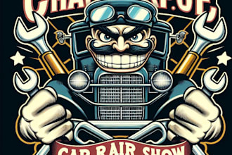 design high quality car repair mascot logo with t shirt design