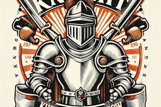 design high quality knight warrior mascot logo with t shirt design