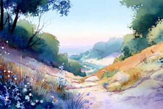 draw a watercolor landscape illustration