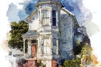 draw a house or building photo into watercolor art