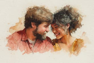 draw a watercolor couple portrait