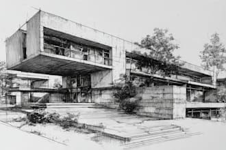 draw architectural building sketch and landscape drawings