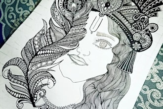 create hand drawn mandala and zen tangle art portraits