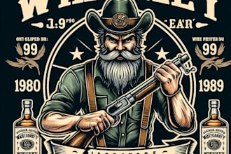 design high quality vintage whiskey brand logo with t shirt design