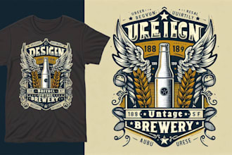 do a vintage brewery emblem logo with t shirt design