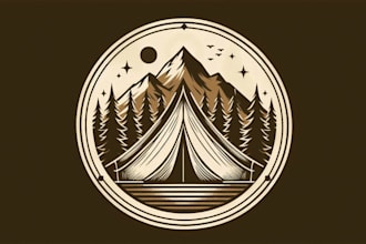 do a vintage camping tent logo with t shirt design