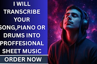transcribe and arrange your audio or song into professional sheet music