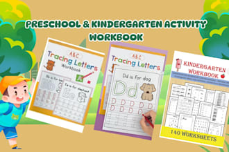 design preschool, kindergarten kids tracing, activity worksheets and workbooks