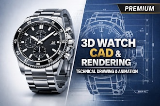 design 3d watch technical drawing, watch animation and 3d wrist watch model