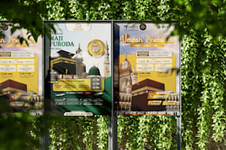 do islamic hajj, umrah, ramadan flyers, brochures, and poster design