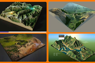 create realistic 3d terrain map, 3d game environment, landscape map