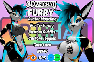 create high quality vrchat avatar, 3d furry model, nsfw avatar, vr character vrc
