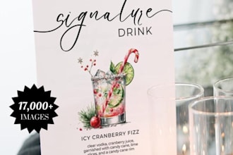 design cocktail recipe cards, drink bar restaurant events menus bartender guide