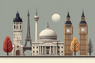 design simple linear icons and line art illustration for buildings and landmarks