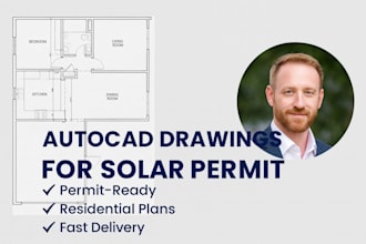 design residential or commercial solar pv permit plans, package in autocad