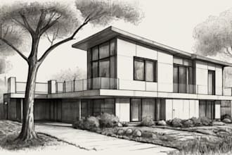 draw a sketch of a house portrait or building illustration