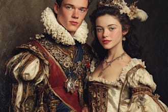 create custom renaissance royal family, royal couple portrait