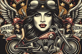design high quality vintage woman motorcycle logo with t shirt design