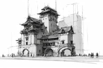 draw an architectural sketches of building illustrations