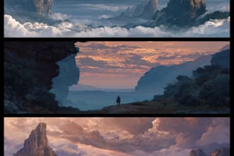 draw environment concept art, fantasy worlds