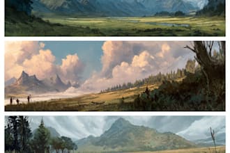 illustrate environments, landscapes, board game, concept art