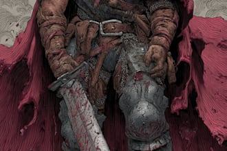 draw custom dark berserk style art in high quality