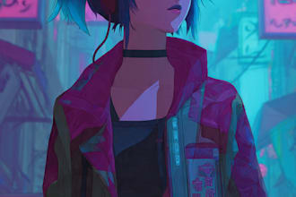 create cyberpunk anime style illustration for you