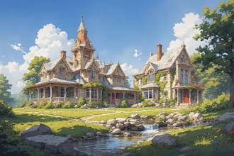 draw cartoony watercolor house