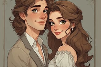 paint a romantic couple portrait in watercolor style