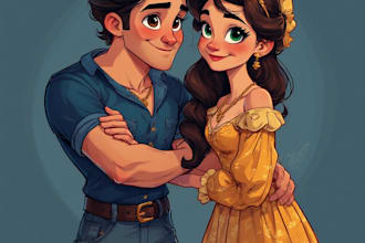 paint a romantic couple portrait for you