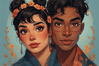custom couple portrait romantic artistic illustration