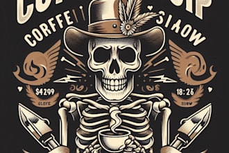 design high quality coffee shop mascot logo with t shirt design