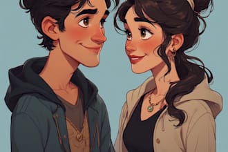 paint a romantic couple portrait in watercolor style