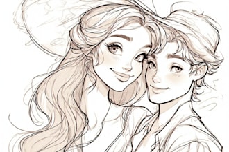 illustrate romantic cute couple portrait