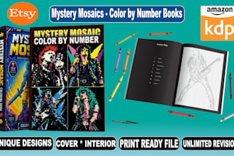 design custom mystery mosaic color by number books for KDP