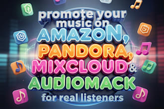 promote your music on amazon, pandora, mixcloud audiomack for real listeners