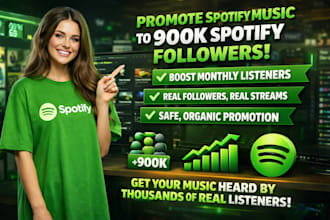 promote spotify music to 900k spotify followers for monthly listeners