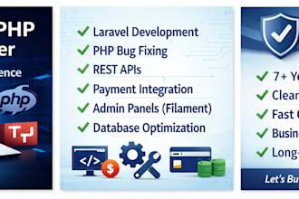develop, fix, and customize laravel, PHP web applications