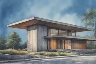 do a detailed sketch of a house or building