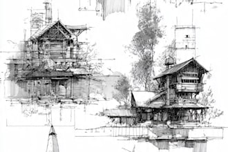 draw an architectural sketches of building illustrations