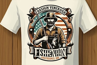 create a vintage fisherman logo with t shirt design