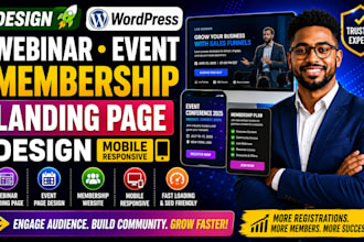 setup wordpress webinar event membership landing page design mobile responsive