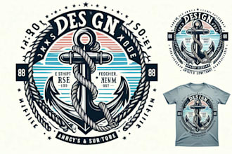 do a modern  vintage anchor rope logo with t shirt design