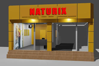 create signboards, shop front mockups and brandings