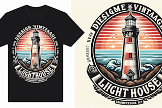 do a vintage lighthouse logo with t shirt design