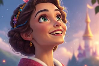 make you a beautiful portrait in disney cartoon style