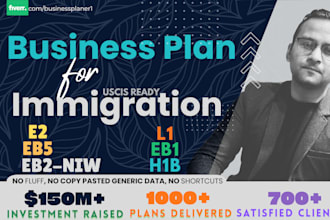 create an immigration business plan for eb2 niw, e2, eb5 and l1 visa